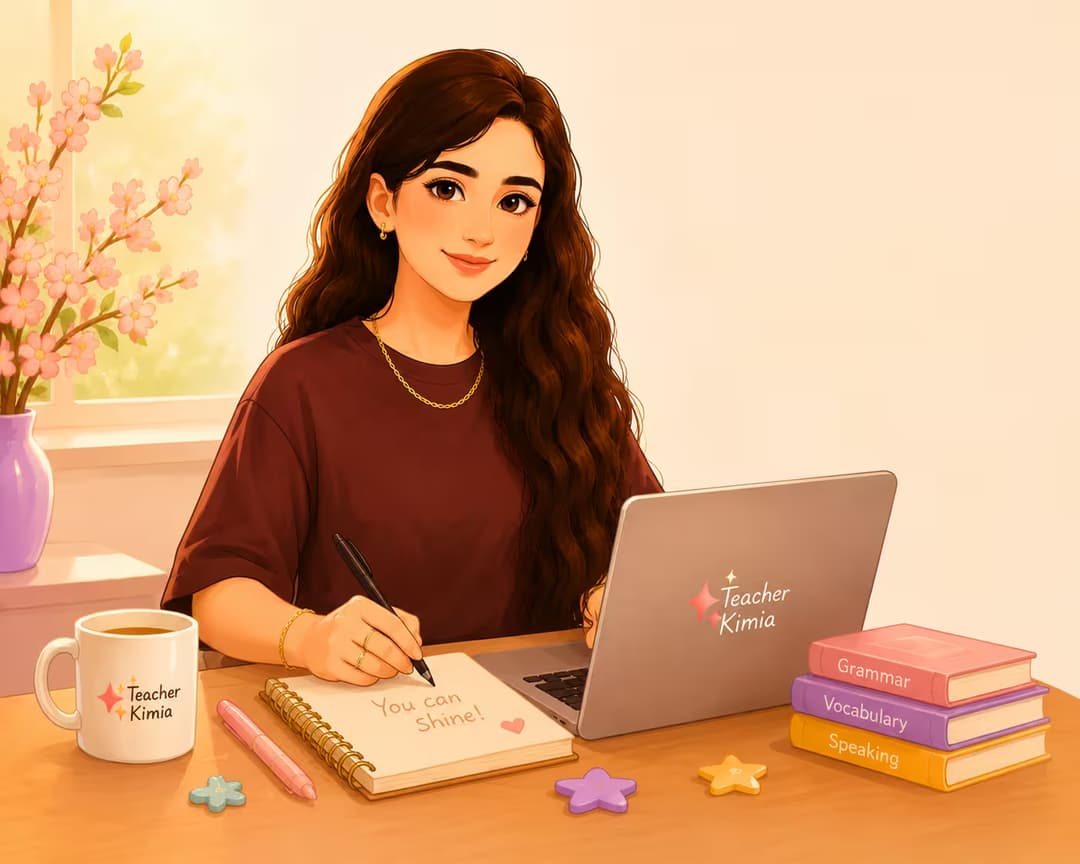 تصویرسازی Teacher Kimia پشت میز کارش
